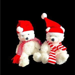 Lovely Plush Bear with Christmas Hat Scarf Stuffed Soft Bear Doll Set Of 2 New